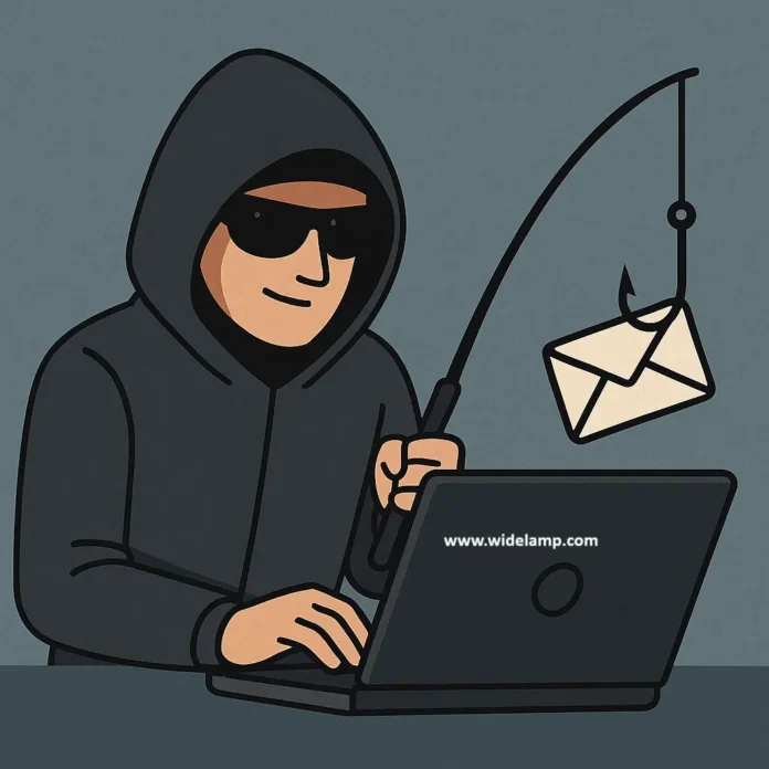 a man in a hoodie using a laptop computer with a fishing rod, Define Phishing