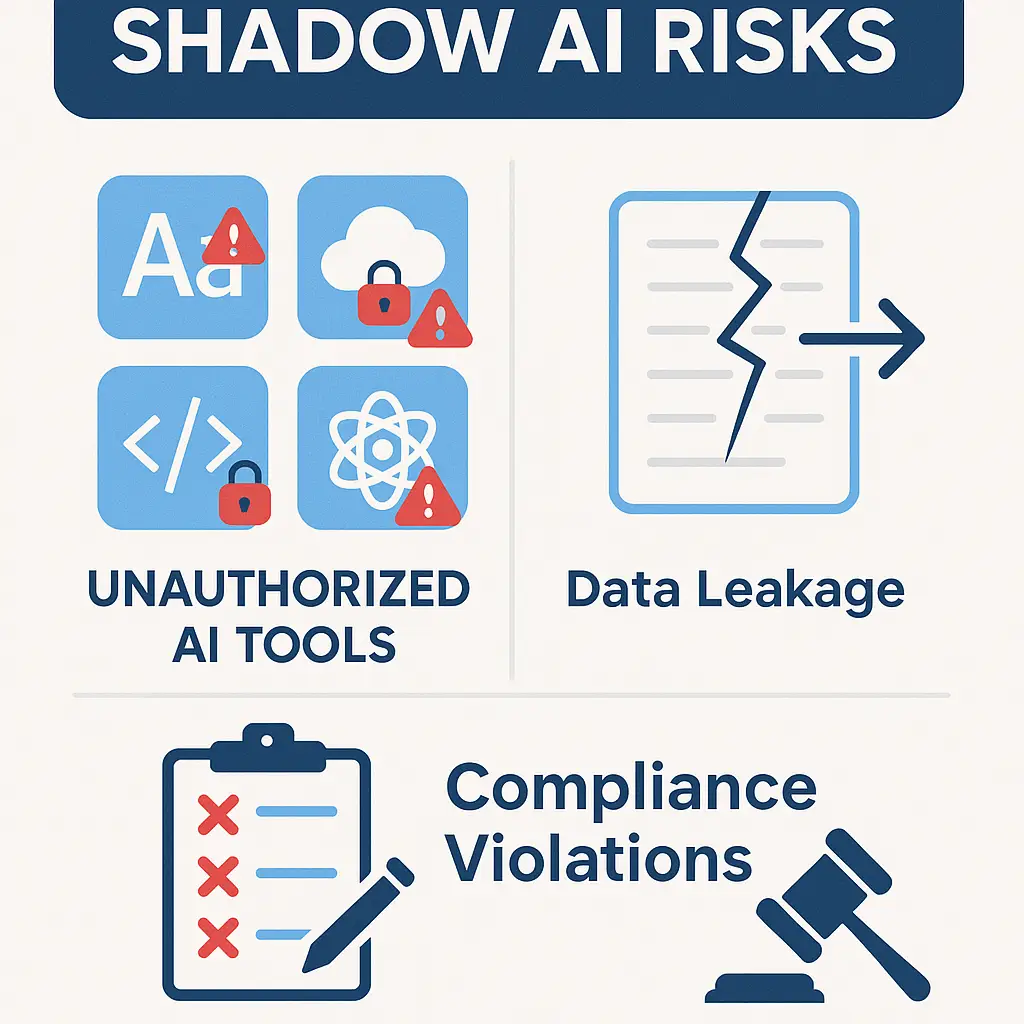 The State of AI Security: Key Takeaways from 100 Cloud Architects, Engineers, and Security Leaders 2 Infographic illustrating shadow AI risks and security challenges for enterprises